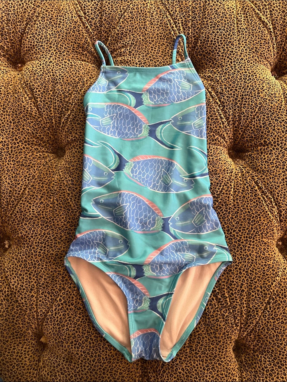 Tea Collection Teal and Blue Fish-Print One-Piece Swimsuit size 10